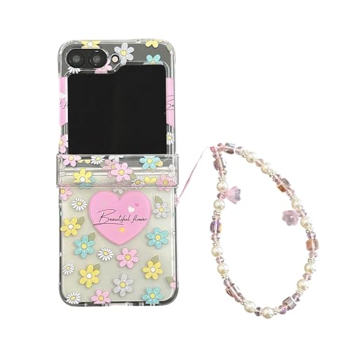 PIQIUZC Transparente Schutzhülle für Samsung Galaxy Z Flip 6/Z Flip 5, zarter süßer Blumendruck, frisches Design, stoßfeste Handyhülle für Mädchen und Frauen (Z Flip 5, Blumen) von PIQIUZC