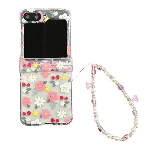 PIQIUZC Transparente Schutzhülle für Samsung Galaxy Z Flip 6/Z Flip 5, zarter süßer Blumendruck, frisches Design, stoßfeste Handyhülle für Mädchen und Frauen (Z Flip 5, Blumen) von PIQIUZC