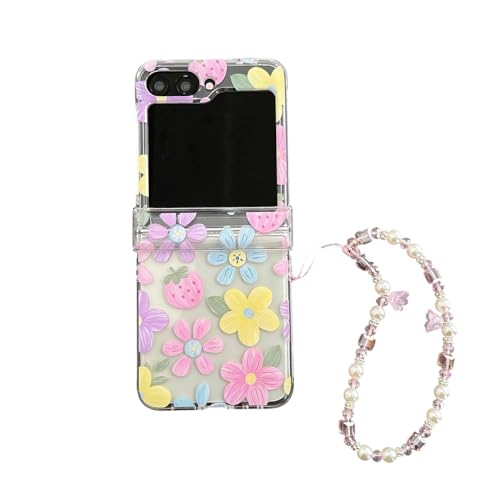 PIQIUZC Transparente Schutzhülle für Samsung Galaxy Z Flip 6/Z Flip 5, zarter süßer Blumendruck, frisches Design, stoßfeste Handyhülle für Mädchen und Frauen (Z Flip 6, Blume) von PIQIUZC