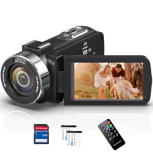 Videokamera 4K 48MP Camcorder mit IR Nachtsicht, 18-Facher Digitalzoom 30FPS Video Kamera Recorder, 3.0-Zoll-LCD Touchscreen Webcam Vlog Kamera für YouTube mit Fernbedienung, SD-Karte und 2 Akkus von PITIKI