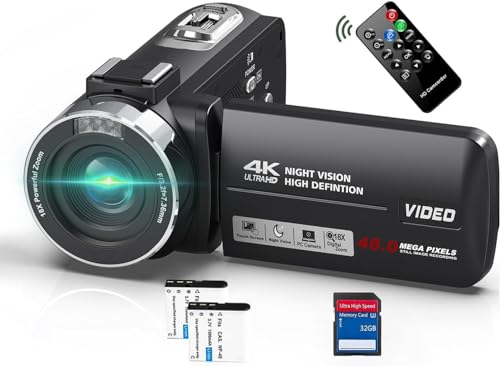 Videokamera 4K Camcorder 48MP mit IR Nachtsicht, 18X Digitalzoom 30 FPS Webcam Video Kamera 3.0-Zoll 270° Rotation Touchscreen Vlogging-Kamera für YouTube mit Fernbedienung, 2 Akkus, 32GB SD Karte Videokamera 4K Camcorder 48MP mit IR Nachtsicht, 18X Digitalzoom 30 FPS Webcam Video Kamera 3.0-Zoll 270° Rotation Touchscreen Vlogging-Kamera für YouTube mit Fernbedienung, 2 Akkus, 32GB SD Karte von PITIKI
