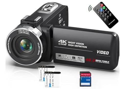Videokamera 4K Camcorder 48MP mit IR Nachtsicht, 18X Digitalzoom 30 FPS Webcam Video Kamera 3.0-Zoll 270° Rotation Touchscreen Vlogging Kamera für YouTube mit Fernbedienung, 2 Batterien, 32GB SD Karte Videokamera 4K Camcorder 48MP mit IR Nachtsicht, 18X Digitalzoom 30 FPS Webcam Video Kamera 3.0-Zoll 270° Rotation Touchscreen Vlogging Kamera für YouTube mit Fernbedienung, 2 Batterien, 32GB SD Karte von PITIKI