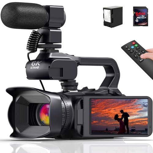 Videokamera 6K Camcorder 64MP 18X Digitalzoom Vlogging Kamera mit IR Nachtsicht für YouTube, HD Webcam Camera WiFi Videokamera mit 4500mAh Akku, SD-Karte, Stabilisator, Mikrofon und 2,4G Fernbedienung von PITIKI