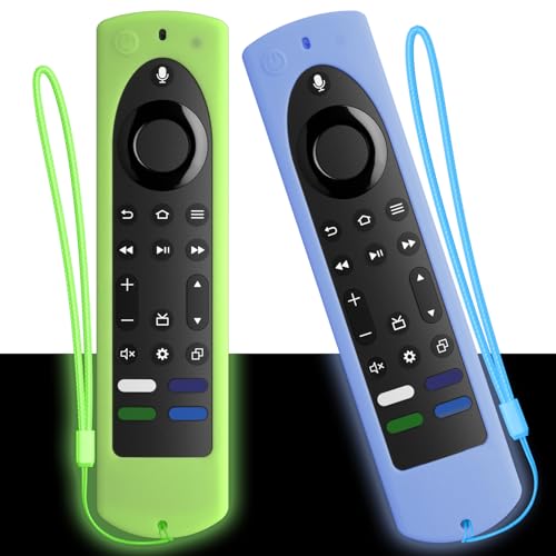 Silikonhülle für 2023 Fire TV Stick 4K Max (2. Gen)/Omni Serie/Insignia/Toshiba/Fire TV 2-Serie/4-Serie, Alexa-Sprachfernbedienung, Silikon-Schutzhülle mit Umhängeband (leuchtendes Grün + leuchtendes von PIUAMUNKJ