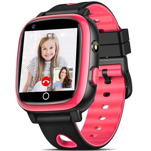 4G Smartwatch Kinder mit GPS und Telefon, Kinder Smartwatch mit Videoanrufen, SOS, WiFi, Wasserdicht IP68 Kinder-smartwatch mit Musik, Wecker, Schulmodus, Taschenlampe, Geschenke für Mädchen, Rose von PIULAXIU