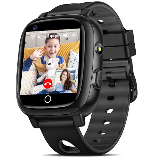 PIULAXIU Smartwatch Kinder mit GPS und 4G Telefon, Kinder Smartwatch Wasserdicht IP68 mit Videoanrufen, SOS, WiFi, Musik, Wecker, Schulmodus, Taschenlampe, Geschenke für Jungen Mädchen, Schwarz von PIULAXIU