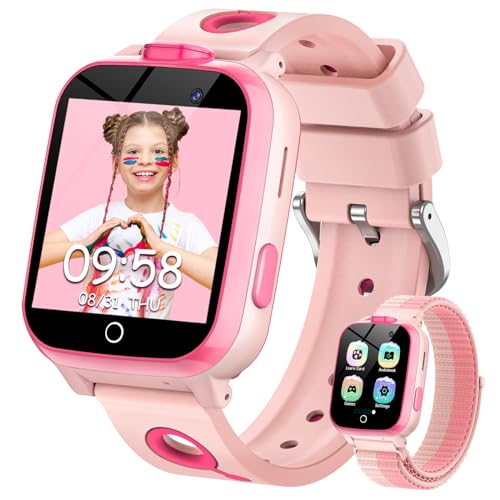 Smartwatch für Kinder mit 26 Spiele, 13 Gewohnheit Wecker, SOS-Taste Anruf, Kinderuhr Telefon Wortlernen Hörbücher Schulmodus, Smartwatch Kinder Musik Player, Geschenke für Jungen und Mädchen, Rosa von PIULAXIU