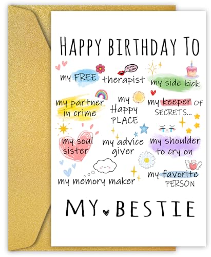 PIUST Lustige Geburtstagskarte für Bestie, Happy Bday Geschenke für Bestie, Freundschafts-Geburtstagskarte, Bestie Geburtstagskarte, Beste Freundin, Geburtstagskarte Nichte (80) von PIUST