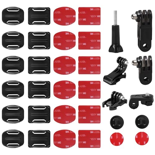 PIWOSGOL Klebepads und Halterungen Zubehör, 36 Stück Klebehalterung Helmhalterung Flache Gebogene 3M, Helmbefestigung Kompatibel mit Action Kamera Hero 45678 Max Session 3+/3/2/1 von PIWOSGOL