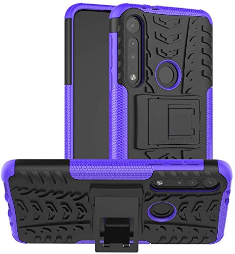 Für Motorola Moto One Macro (6,2 Zoll) XT2015 stoßfeste Hülle, Hybrid [robust] Panzer-Schutzhülle, Handyhülle mit integriertem [Ständer] + Displayschutzfolie für Moto One Macro/Moto G8 Play – Lila von PIXFAB