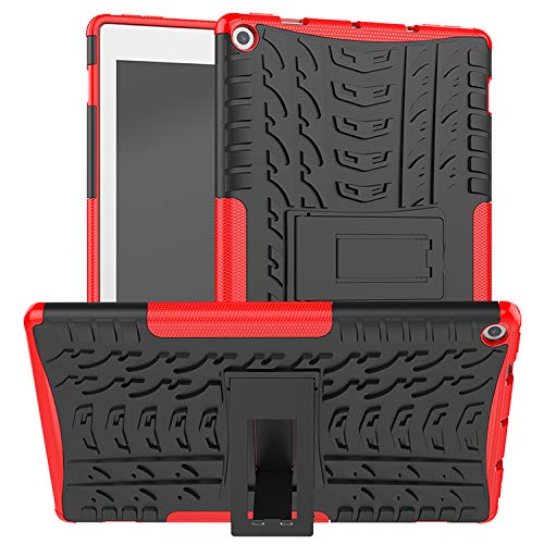 PIXFAB Für Amazon Fire HD 10 Tablet (kompatibel mit 7. 2017 und 9. Generation 2019) Stoßfeste Hülle, Hybrid [robust] Rugged Armor Schutzhülle, Tablet-Hülle mit eingebautem Ständer - Rot von PIXFAB