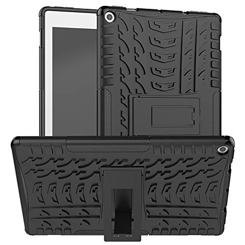 PIXFAB Für Amazon Fire HD 10 Tablet (kompatibel mit 7. 2017 und 9. Generation 2019) Stoßfeste Hülle, Hybrid [robust] Rugged Armor Schutzhülle, Tablet-Hülle mit integriertem Ständer - Schwarz von PIXFAB