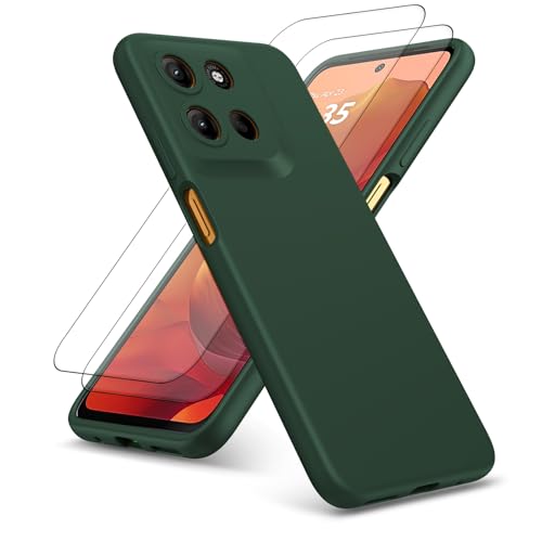 PIXFAB Schutzhülle für Motorola G15 mit 2 x Displayschutzfolie aus gehärtetem Glas, [Slim Fit] Flüssigsilikon Stoßfeste Rüstung Schutzhülle [Soft Touch] Gummi Gel Handyhülle für Moto G15 - Grün von PIXFAB