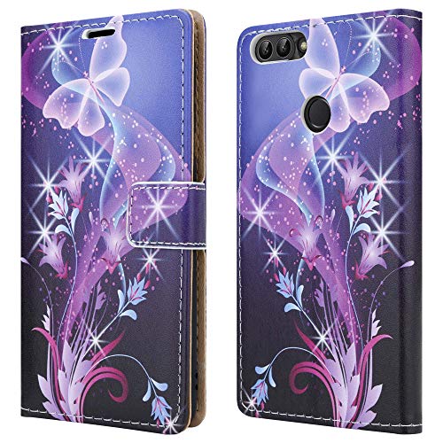 Schutzhülle für Huawei P Smart FIG-LX1 / Enjoy 7s / Honor 9 Lite, Leder, mit Schmetterlingsmotiv, Blau Schutzhülle für Huawei P Smart FIG-LX1 / Enjoy 7s / Honor 9 Lite, Leder, mit Schmetterlingsmotiv, Blau von PIXFAB
