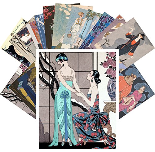 24 Postkarten George Barbier Ponchoir Art Deco La Vie Parisien vol 2 von PIXILUV
