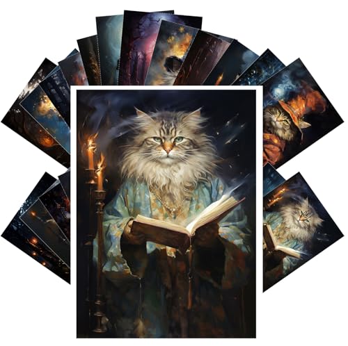 PIXILUV Enchanted Wizardry: Zaubererkatzen und leuchtende Zaubersprüche - Ein mystisches Postkarten-Set aus einer arkanen Welt von PIXILUV