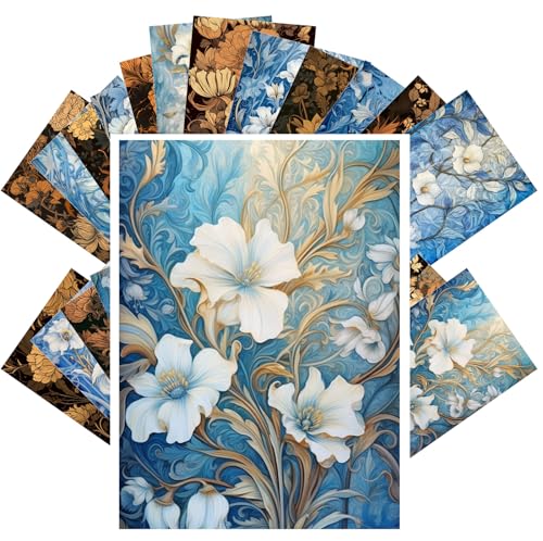 PIXILUV Goldene Blütenblätter und azurblaue Träume – eine üppige Sammlung floraler Majestät – exquisite Blüten in Farbtönen von Sonnenuntergang und Himmel für ein elegantes Postkarten-Set von PIXILUV