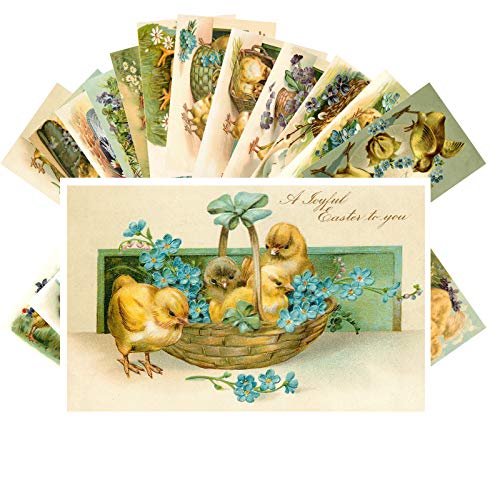 PIXILUV Vintage-Oster-Grußkarten, 24 Stück, fröhliches Leben, niedliche Küken, Retro-Postkarten, Nachdruck von PIXILUV