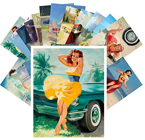 Pinup 24 Postkarten Sexy Girls and Classic Cars by William Medcalf Vintage Sport Magazine Pinup von PIXILUV