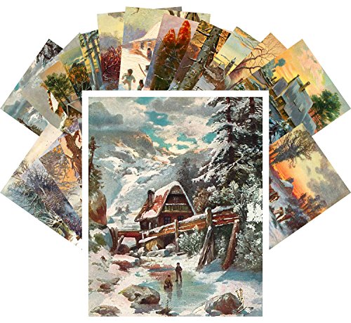 Postkarten 24pcs Winter Country Landscapes Vintage Christmas Kunst von PIXILUV