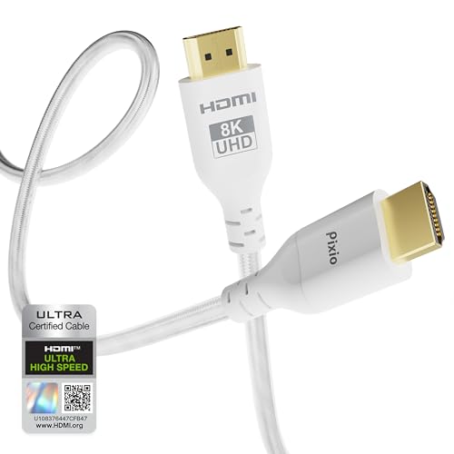 Pixio Weißes 8K HDMI 2.1 Kabel, Ultra-zertifiziert, Ultra-High-Speed, 8 m, 8 K, 60 Hz, 4 K, 120 Hz, Nylon geflochten, vergoldeter Stecker, bruchsicher, HDR10+, dtsx, eARC, HDCP, Dolby kompatibel Pixio Weißes 8K HDMI 2.1 Kabel, Ultra-zertifiziert, Ultra-High-Speed, 8 m, 8 K, 60 Hz, 4 K, 120 Hz, Nylon geflochten, vergoldeter Stecker, bruchsicher, HDR10+, dtsx, eARC, HDCP, Dolby kompatibel von PIXIO