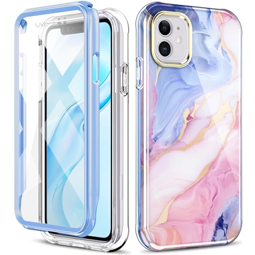 PIXIU DT Series Schutzhülle für iPhone 11, gebaut mit Displayschutzfolie, leicht und stilvoll, stoßfest, robuste TPU-Schutzhülle für Apple iPhone 11, 15,5 cm (6,1 Zoll), rosa Marmor von PIXIU