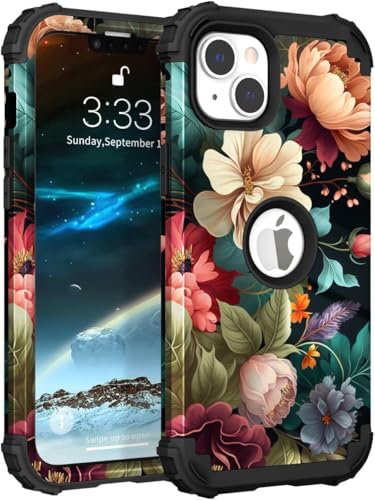 PIXIU Schutzhülle mit einzigartigem Blumenmuster, kompatibel mit iPhone 15 Plus, 17 cm (6,7 Zoll), strapazierfähig, doppellagig, stoßfest, Ganzkörper-Schutzhülle, robust, Hybrid-Schutzhülle für Damen von PIXIU