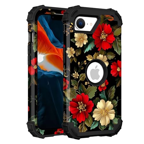 PIXIU Schutzhülle mit einzigartigem Blumenmuster, kompatibel mit iPhone 16e, 15,5 cm (6,1 Zoll), strapazierfähig, doppellagig, stoßfest, Ganzkörper-Schutzhülle, robust, Hybrid-Schutzhülle für Damen von PIXIU