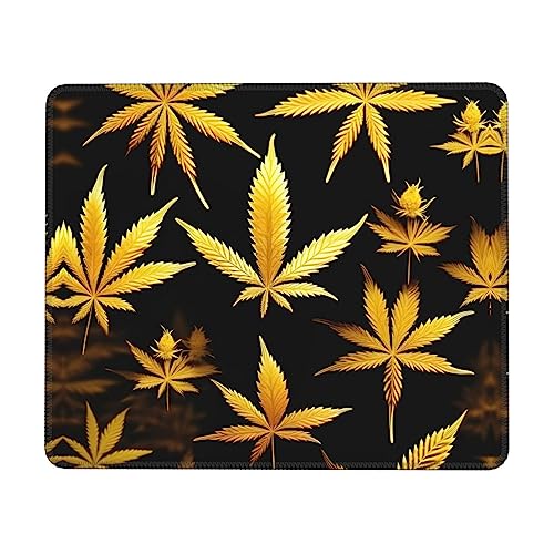 Mauspad mit goldenem Cannabis-Druck, rutschfeste Gummiunterseite, Mauspad mit genähtem Rand, für Laptop, Computer Mauspad mit goldenem Cannabis-Druck, rutschfeste Gummiunterseite, Mauspad mit genähtem Rand, für Laptop, Computer von PIXOLE