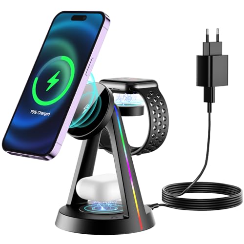 3 in 1 Magsafe Ladegerät, Induktive Ladestation Apple Watch und iPhone mit Licht, Wireless Charger für iPhone 16/15/14/13/12/Pro Max/Plus/Mini, Apple Watch 10/9/8/7/6/5/4/3/2/SE & AirPods(18W Adapter) 3 in 1 Magsafe Ladegerät, Induktive Ladestation Apple Watch und iPhone mit Licht, Wireless Charger für iPhone 16/15/14/13/12/Pro Max/Plus/Mini, Apple Watch 10/9/8/7/6/5/4/3/2/SE & AirPods(18W Adapter) von PKBD