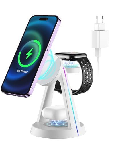 PKBD 3 in 1 Induktive Ladestation, Wireless Charger mit 18W Fast Adapter für iPhone 15/14/13/12/Pro Max/Plus/Mini, Kabelloses ladegerät für iWatch 10/9/8/7/6/5/4/3/2/SE, AirPods Pro/2/3/4, Weiß PKBD 3 in 1 Induktive Ladestation, Wireless Charger mit 18W Fast Adapter für iPhone 15/14/13/12/Pro Max/Plus/Mini, Kabelloses ladegerät für iWatch 10/9/8/7/6/5/4/3/2/SE, AirPods Pro/2/3/4, Weiß von PKBD