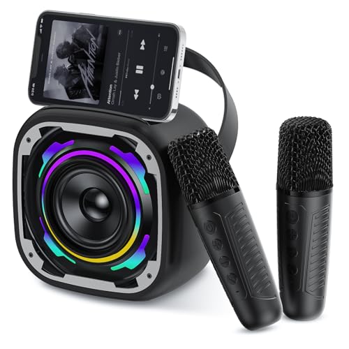 PKBD Karaoke-Maschine 2 Mikrofone für Kinder Erwachsene, Bluetooth-Lautsprecher drahtlos mit dynamischem Licht/Telefonhalter/Sprachenwechsler Mikrofon, Karaoke-Maschinen, Schwarz PKBD Karaoke-Maschine 2 Mikrofone für Kinder Erwachsene, Bluetooth-Lautsprecher drahtlos mit dynamischem Licht/Telefonhalter/Sprachenwechsler Mikrofon, Karaoke-Maschinen, Schwarz von PKBD
