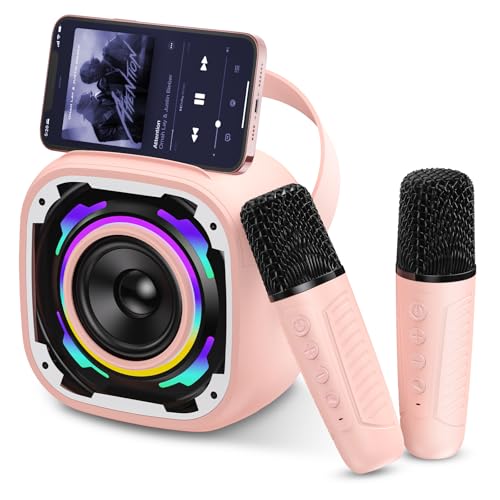 PKBD Karaoke Maschine Kinder mit 2 Mikrofonen, Tragbare Bluetooth Lautsprecher mit Telefonhalterung/Dynamisches Licht/Voice Changer Effekte, Mini Karaoke Box Geschenk für Mädchen Jungen, Rosa PKBD Karaoke Maschine Kinder mit 2 Mikrofonen, Tragbare Bluetooth Lautsprecher mit Telefonhalterung/Dynamisches Licht/Voice Changer Effekte, Mini Karaoke Box Geschenk für Mädchen Jungen, Rosa von PKBD