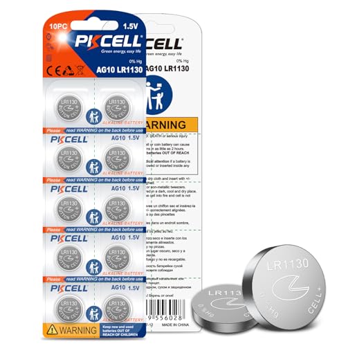 LR1130 AG10 Alkaline Knopfzellen für Musik- und Soundbücher, Uhren, Spielzeuge, Langlebigkeit, 10 Stück,PKCELL von PKCELL