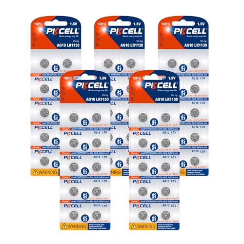 LR1130 AG10 Alkaline Knopfzellen für Musik- und Soundbücher, Uhren, Spielzeuge, Langlebigkeit, 50 Stück,PKCELL von PKCELL