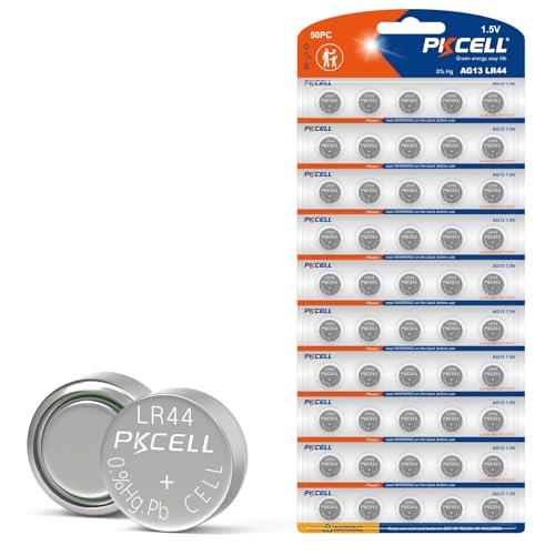 LR44 AG13 Knopfzellen, Alkaline, 1,5 V, 158 mAh, für Spielzeug, Musikbücher, Thermometer, Nachtlicht, 50 Stück PKCELL LR44 AG13 Knopfzellen, Alkaline, 1,5 V, 158 mAh, für Spielzeug, Musikbücher, Thermometer, Nachtlicht, 50 Stück PKCELL von PKCELL