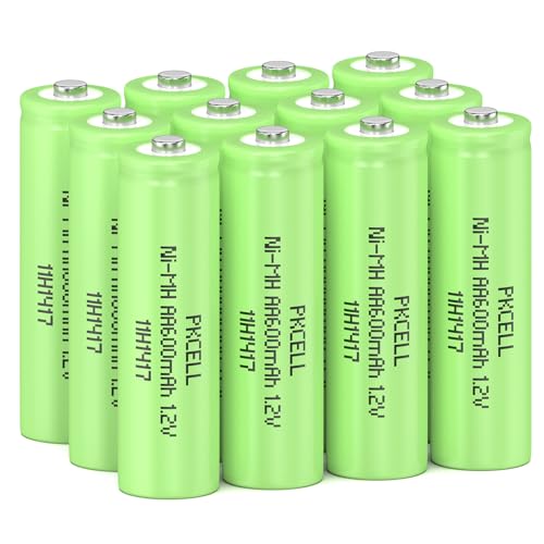 PKCELL AA Wiederaufladbar Akku Batterien NIMH 1,2V 600mAh für Solarlampen,Spielzeug,12 Stück von PKCELL