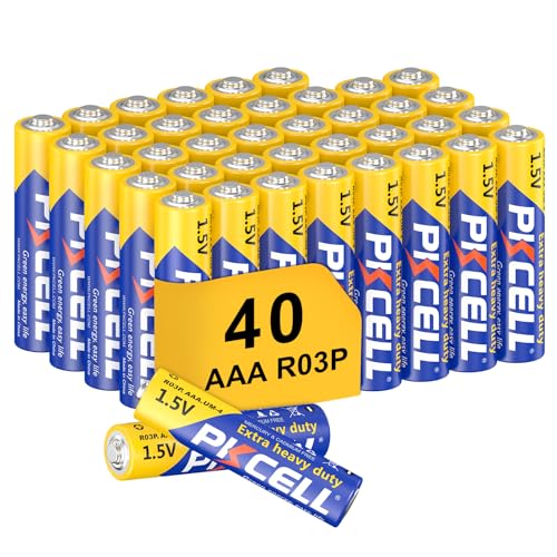 PKCELL AAA Batterien 40 Stück Batterie 1,5V R03P hohe Leistung, Zink Carbon, 10 Jahre Lagerung Einwegbatterien für Fernbedienungen,Telefon,Spielzeug PKCELL AAA Batterien 40 Stück Batterie 1,5V R03P hohe Leistung, Zink Carbon, 10 Jahre Lagerung Einwegbatterien für Fernbedienungen,Telefon,Spielzeug von PKCELL
