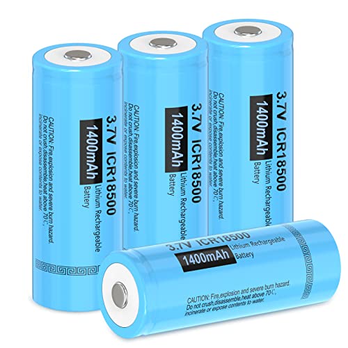 PKCELL Akku ICR18500 Wiederaufladbare Batterien 3,7V 1400mAh für Taschenlampen Solarlampen, 4 Stück(Größen:18 * 50mm, Bitte achten Sie auf die Größe! Nicht ICR18650!) von PKCELL