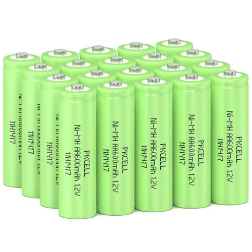 PKCELL Batterien AA Wiederaufladbar Akku NIMH 1,2V 600mAh für Solarlampen,Spielzeug,20 Stück von PKCELL
