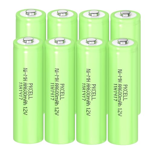 PKCELL Batterien AA Wiederaufladbar Akku NIMH 1,2V 600mAh für Solarlampen,Spielzeug,8 Stück von PKCELL