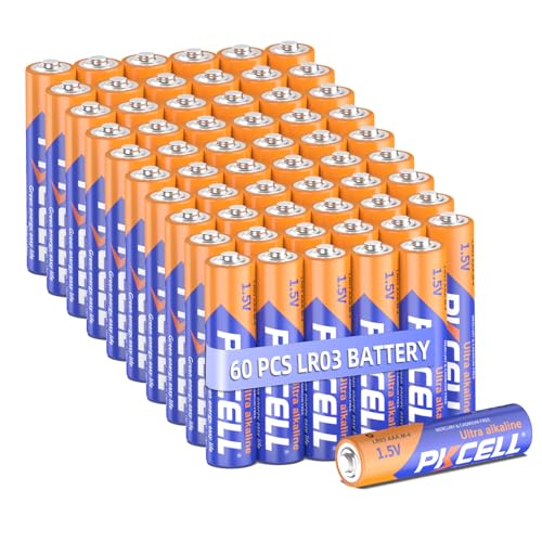 PKCELL Batterien AAA, 1.5V Hochleistungs-Einwegbatterie LR03 Alkaline Batterie für Tastaturen Mäuse Fernbedienungen, (10-Jahres-Haltbarkeit) X 60 Stück von PKCELL