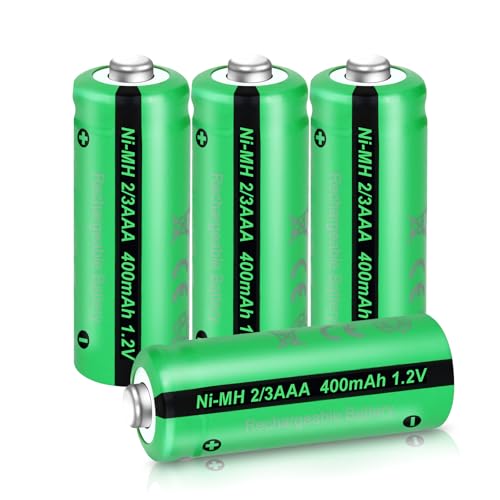 PKCELL Wiederaufladbare Batterie NIMH 2/3AAA Akku (Nicht AAA),1.2V 400mAh für Solarlampen,4 Stück(Hinweis: Es ist 2/3AAA, kürzer als AAA-Batterien.) von PKCELL