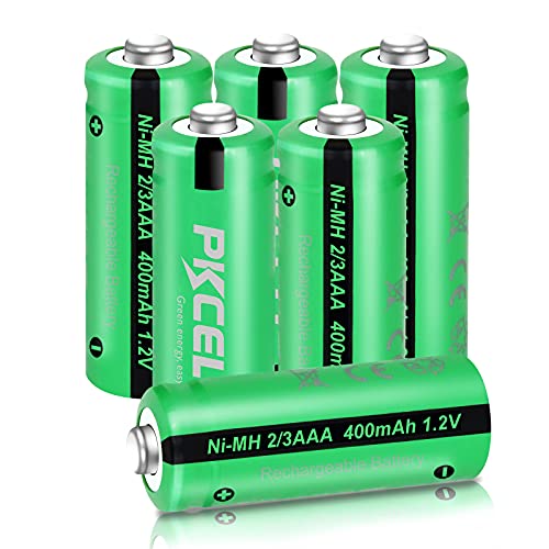 PKCELL Wiederaufladbare Batterie NIMH 2/3AAA Akku (Nicht AAA),1.2V 400mAh für Solarlampen,6 Stück(Hinweis: Es ist 2/3AAA, kürzer als AAA-Batterien.) von PKCELL