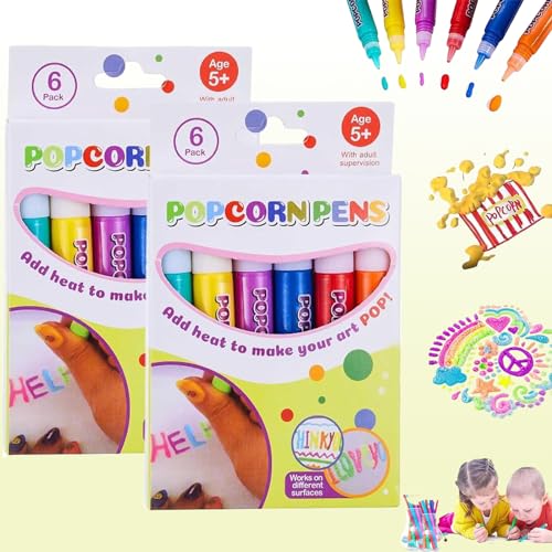 PKKP 12 Stück Magic Puffy Pens, 3D Popcorn Pens, DIY Bubble Popcorn Drawing Pens, Puffys Bubble Pen, Magischer Popcornstift, 3D Stifte für Kinder, Weihnachtsgeschenke zum Geburtstag für Kinder von PKKP