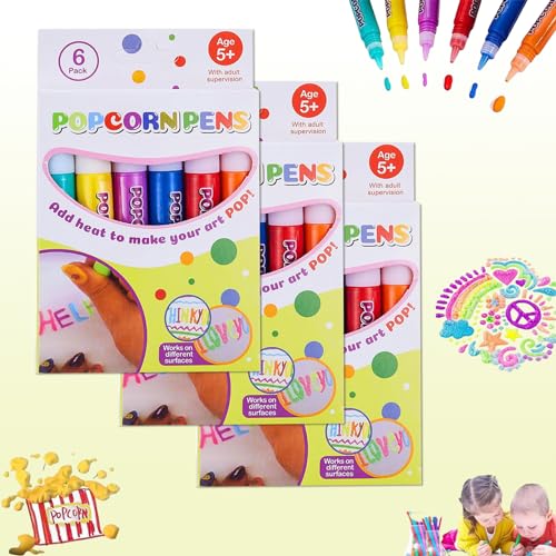 PKKP 18 Stück Magic Puffy Pens, 3D Popcorn Pens, DIY Bubble Popcorn Drawing Pens, Puffys Bubble Pen, Magischer Popcornstift, 3D Stifte für Kinder, Weihnachtsgeschenke zum Geburtstag für Kinder von PKKP