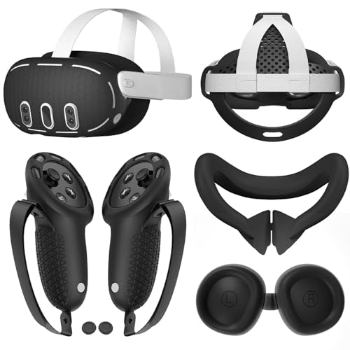 Schutzhülle Set für Meta Quest 3, 6-teiliges Quest 3 VR Silikon Gesichtsabdeckung, VR Shell Cover, Touch Controller Grip Cover, Objektivabdeckung, Augenabdeckung (Schwarz) von PKKP