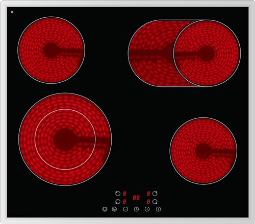 PKM EB-C4-2KBTCG Glaskeramikkochfeld | Edelstahlrahmen | 60cm | 4 Kochfelder | 9 Heizstufen je Kochzone | Touch Control | Timer | 6600 Watt von PKM