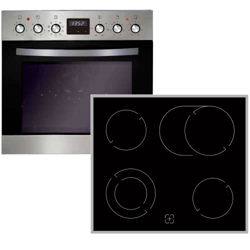 PKM Einbau-Herdset BIC 1000 IX4 | Teleskopauszug | 7 Backofen-Funktionen | inkl Heißluft-, Umluft- & Grillfunktion | Timer | Garraum 59L | Glaskeramikkochfeld | Doppelkreis-& Bräterzone von PKM