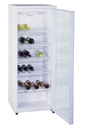 PKM GKS255 Flaschenkühlschrank | Getränkekühlschrank | Glasfront | Freistehend | 5 Ablagen | Weiß | 143 x 55 cm von PKM